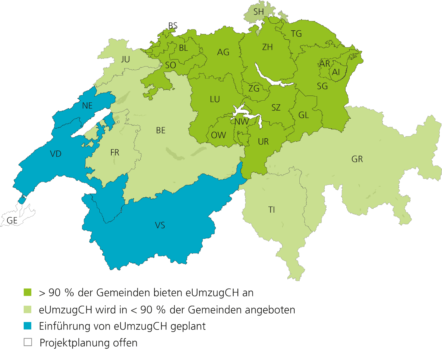 Schweizerkarte Stand Umsetzung eUmzugCH